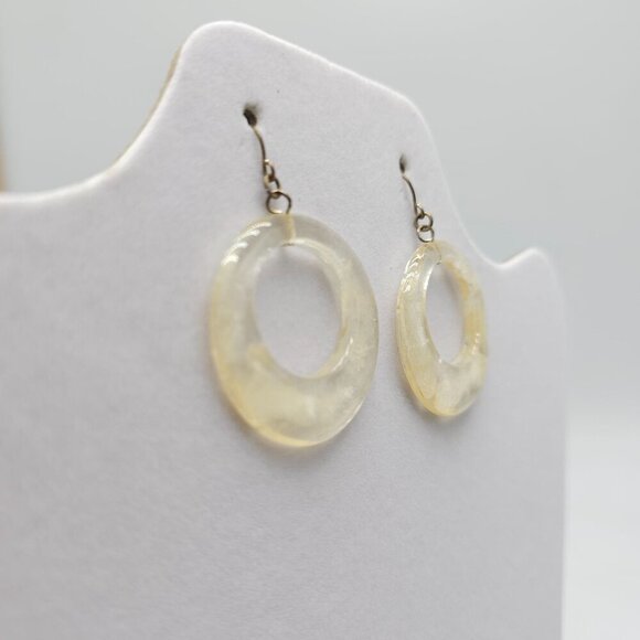 Round Transparent Resin Hoop Dangle Earrings With Metal Hook - Picture 2 of 4